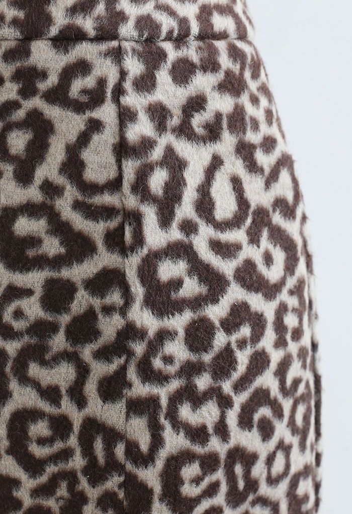 Jupe mi-longue crayon en laine mélangée à imprimé léopard