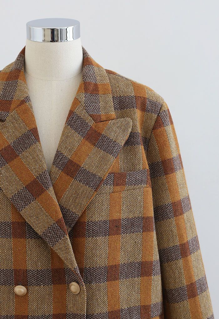 Manteau long croisé en laine mélangée à carreaux colorés