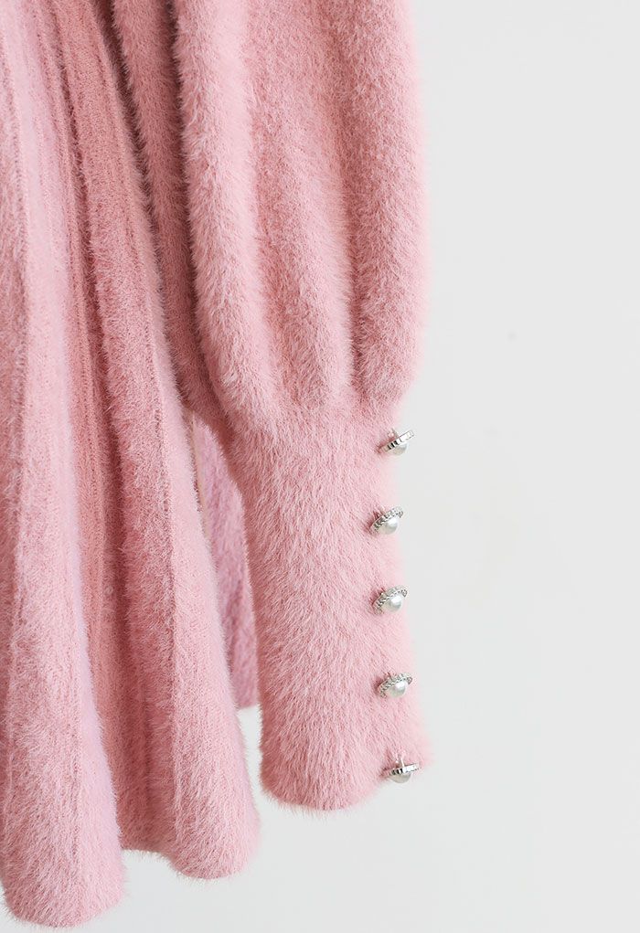 Robe plissée en tricot pelucheux extra doux en rose