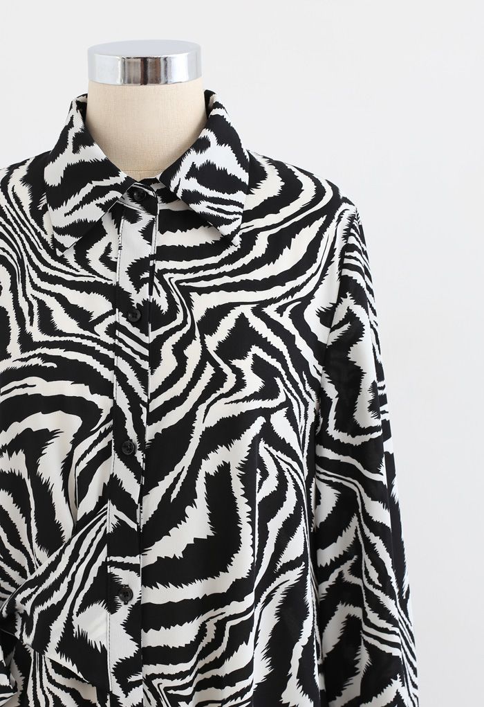 Robe chemise asymétrique à imprimé zèbre et nœud sur le côté