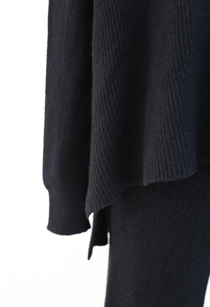 Lot de 3 ensembles de haut et pantalon en tricot doux au toucher en noir