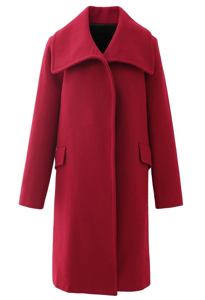 Manteau boutonné en laine mélangée à col pointu en rouge