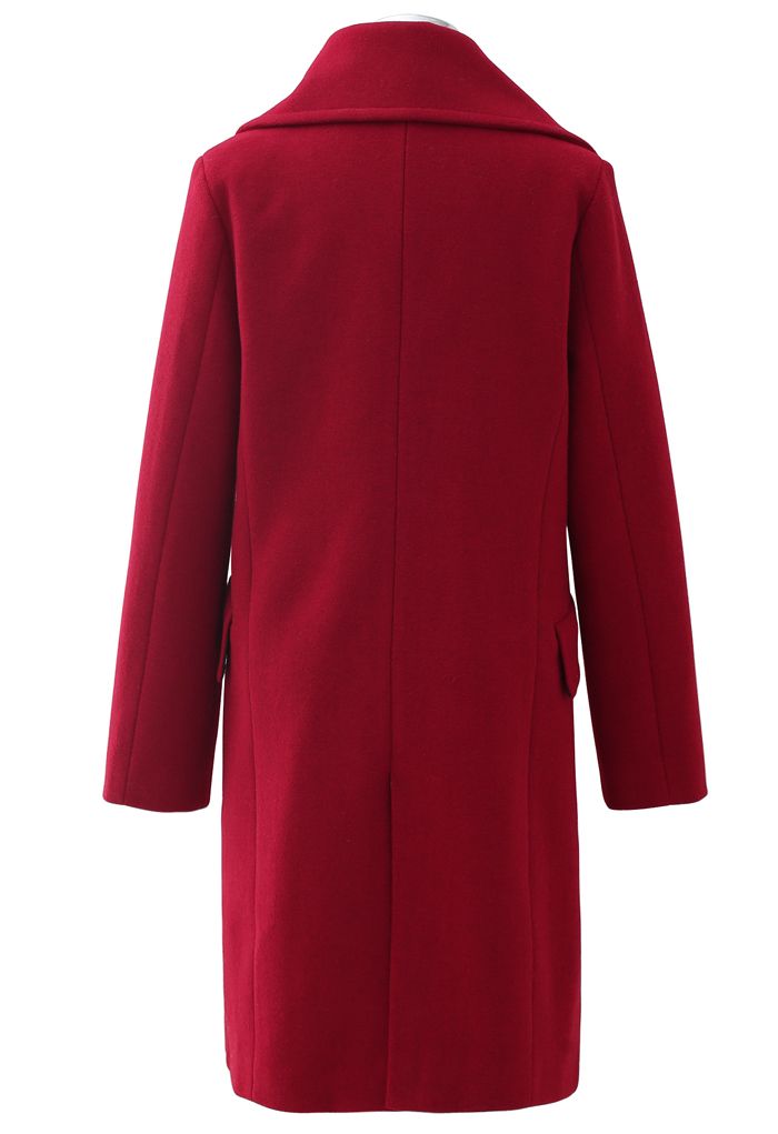 Manteau boutonné en laine mélangée à col pointu en rouge
