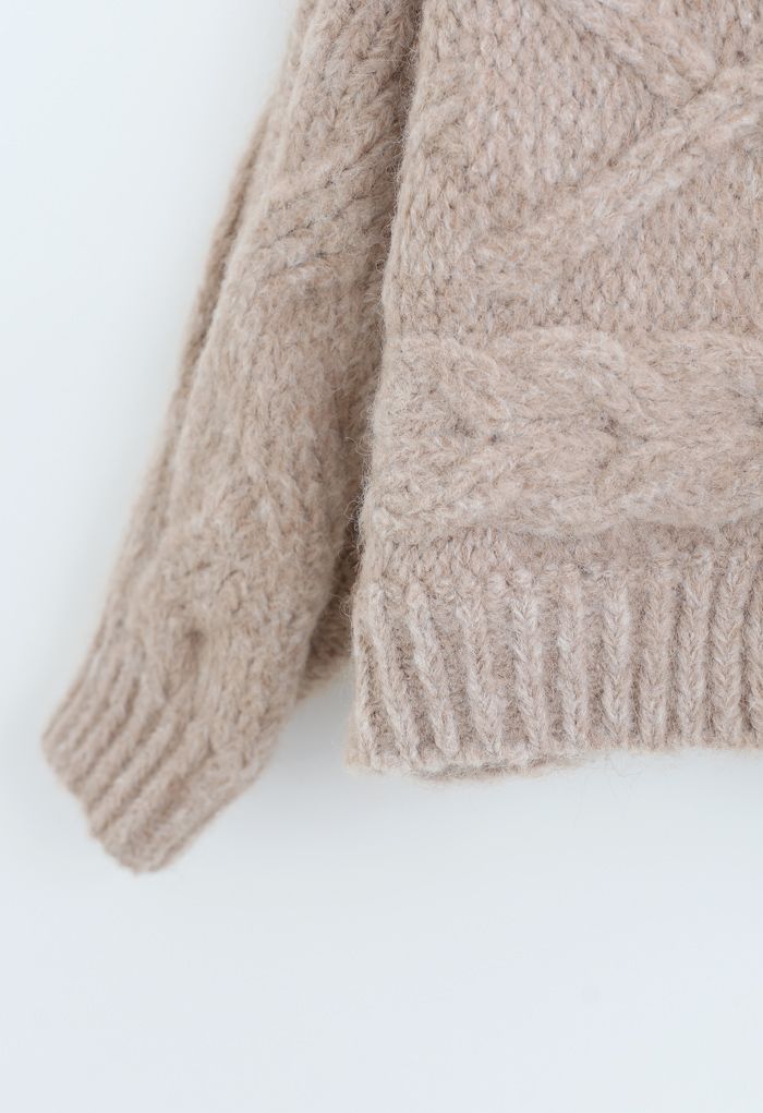 Cardigan boutonné épais en tricot torsadé en sable