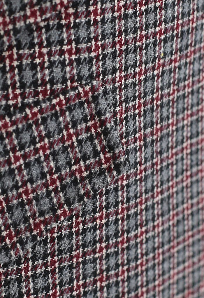 Mini-jupe pied-de-poule en laine mélangée avec poche à rabat