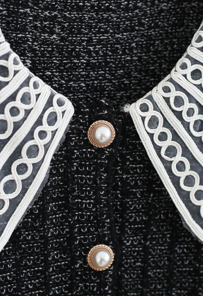 Cardigan en tricot épais boutonné à col en organza