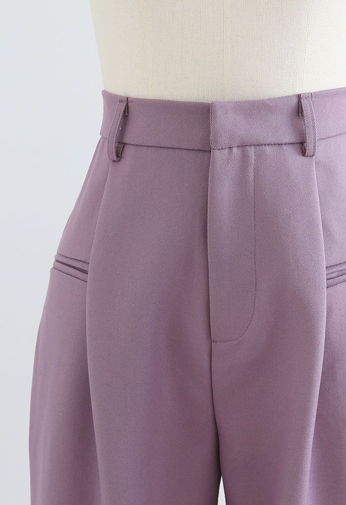 Pantalon à jambe droite avec poche avant en lilas