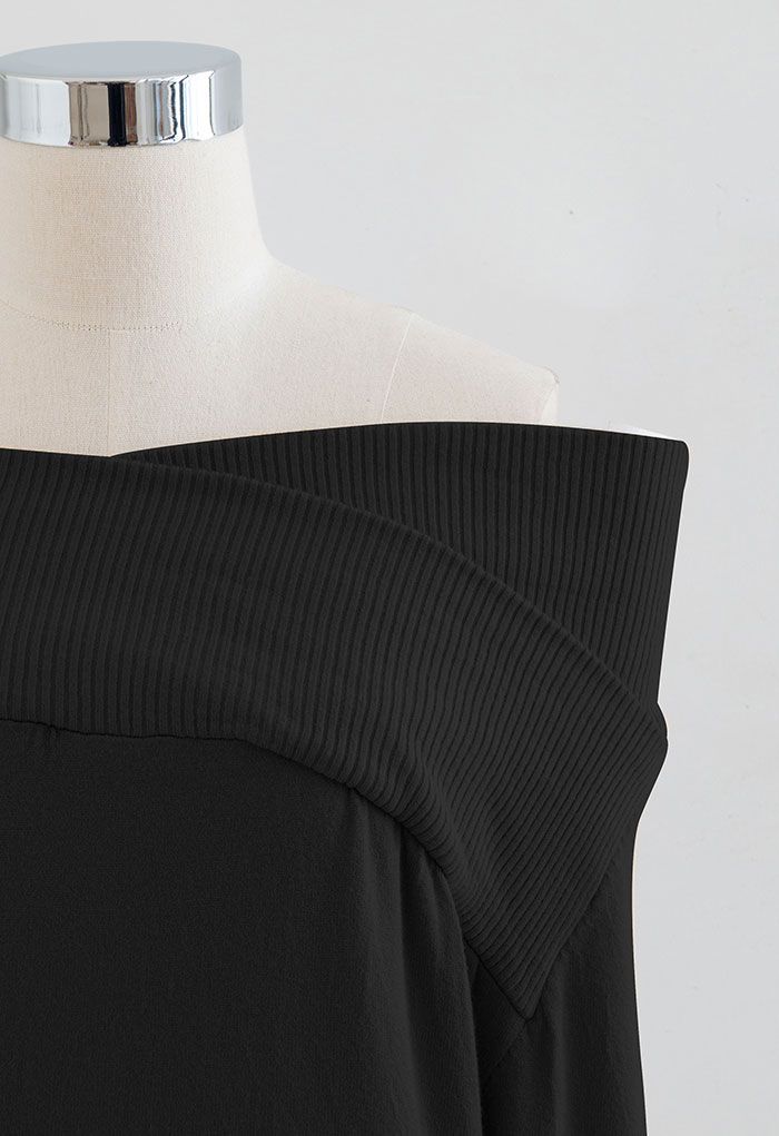 Haut en tricot croisé à épaules dénudées en noir