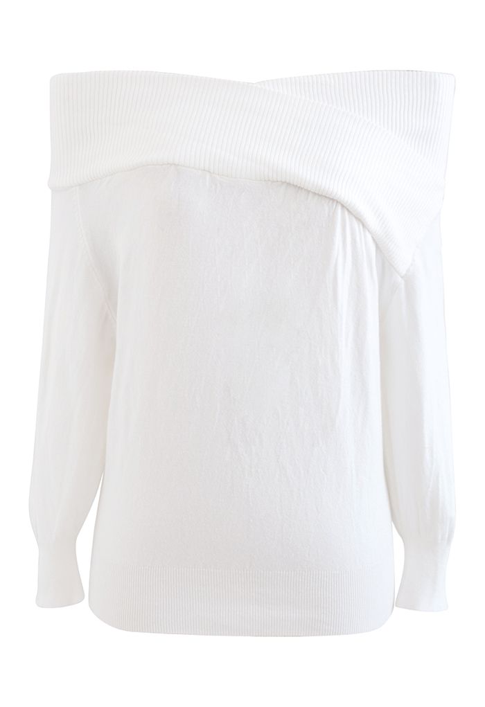 Haut en tricot croisé à épaules dénudées en blanc