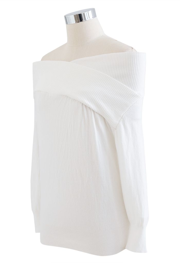 Haut en tricot croisé à épaules dénudées en blanc
