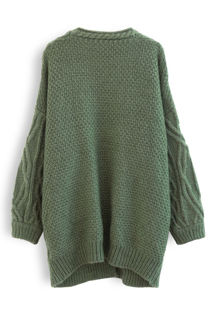 Cardigan en tricot tressé ouvert sur le devant en vert