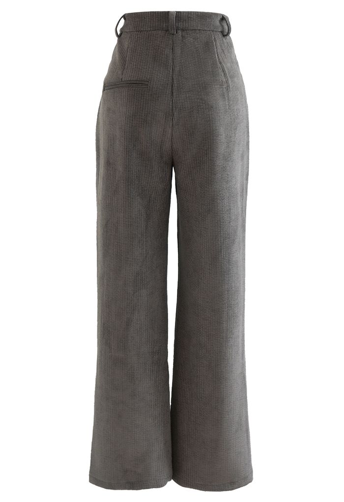 Pantalon droit texturé en velours côtelé gris