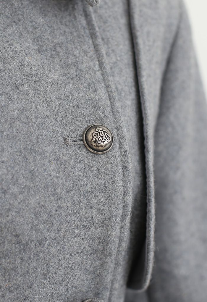 Manteau long gris à double boutonnage en laine mélangée