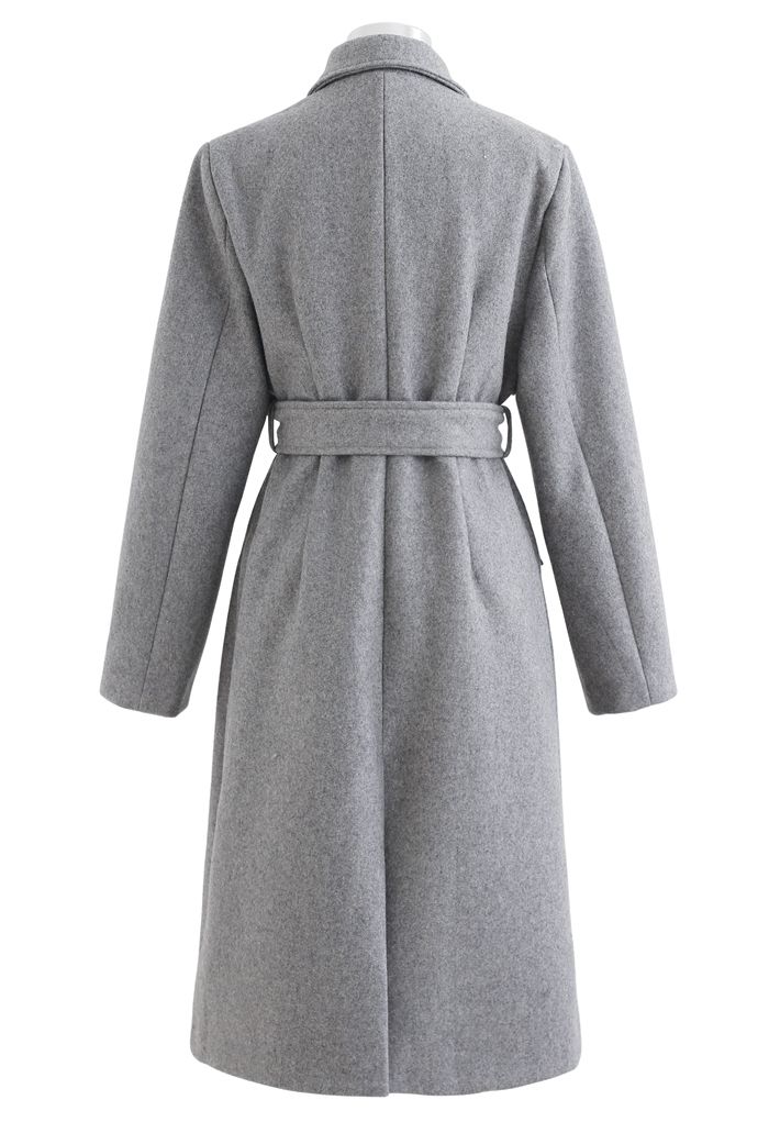 Manteau long gris à double boutonnage en laine mélangée