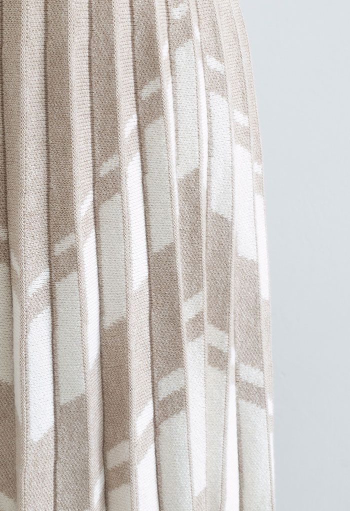 Jupe plissée en tricot zigzag contrasté en sable