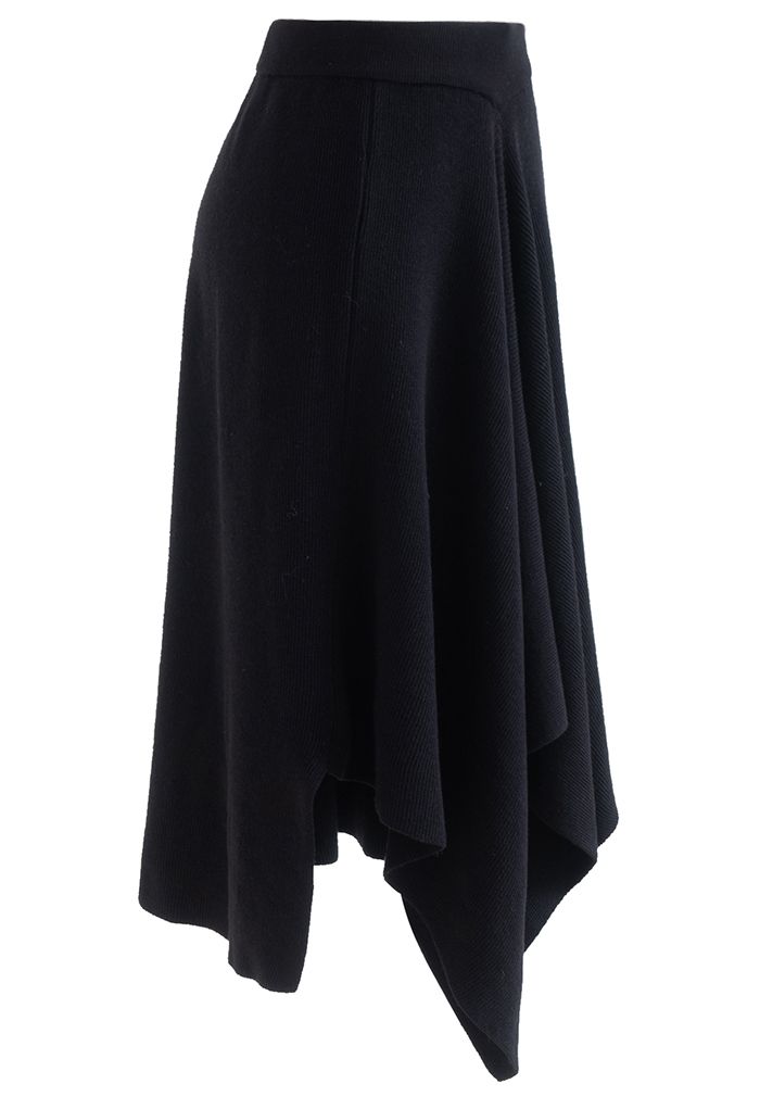 Jupe mi-longue Simplicity en tricot à ourlet asymétrique en noir