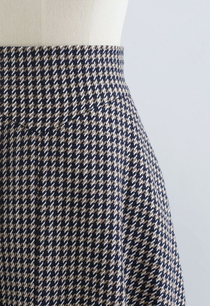Jupe mi-longue trapèze texturée en tweed pied-de-poule