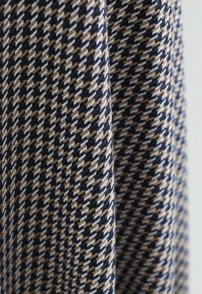 Jupe mi-longue trapèze texturée en tweed pied-de-poule