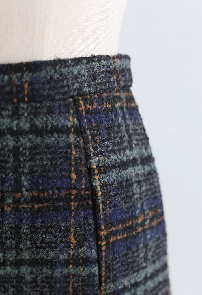 Jupe Mini Bud en laine mélangée à carreaux en bleu sarcelle