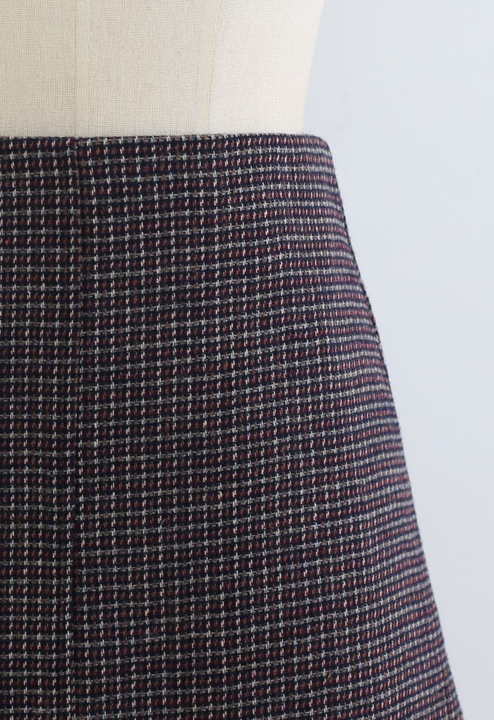 Mini-jupe en laine mélangée texturée à taille haute en vin