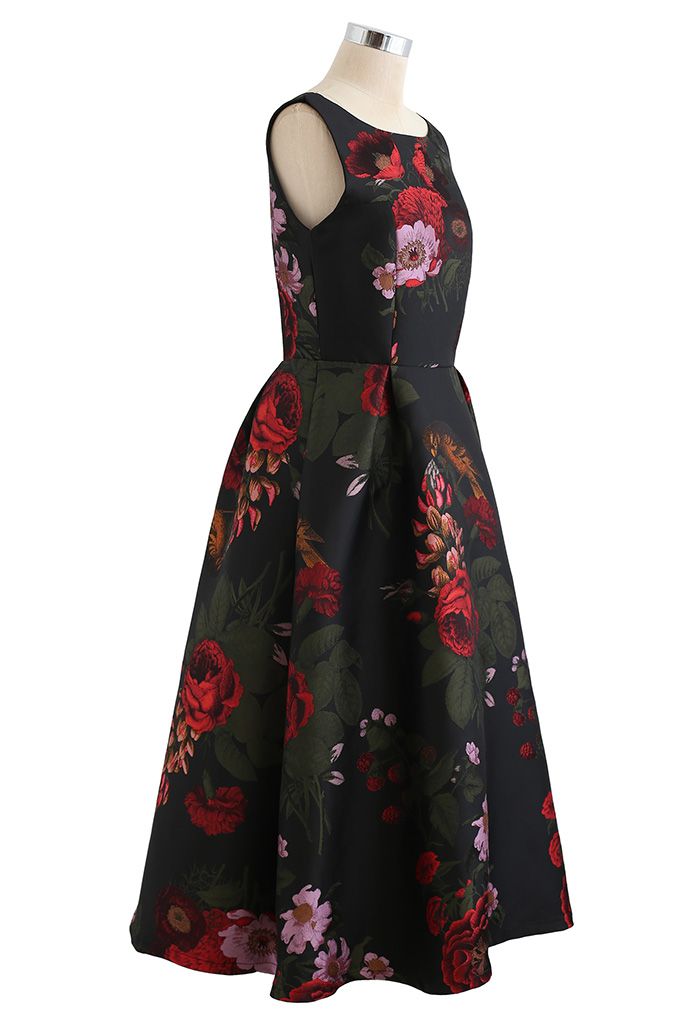 Superbe robe mi-longue sans manches en jacquard rose