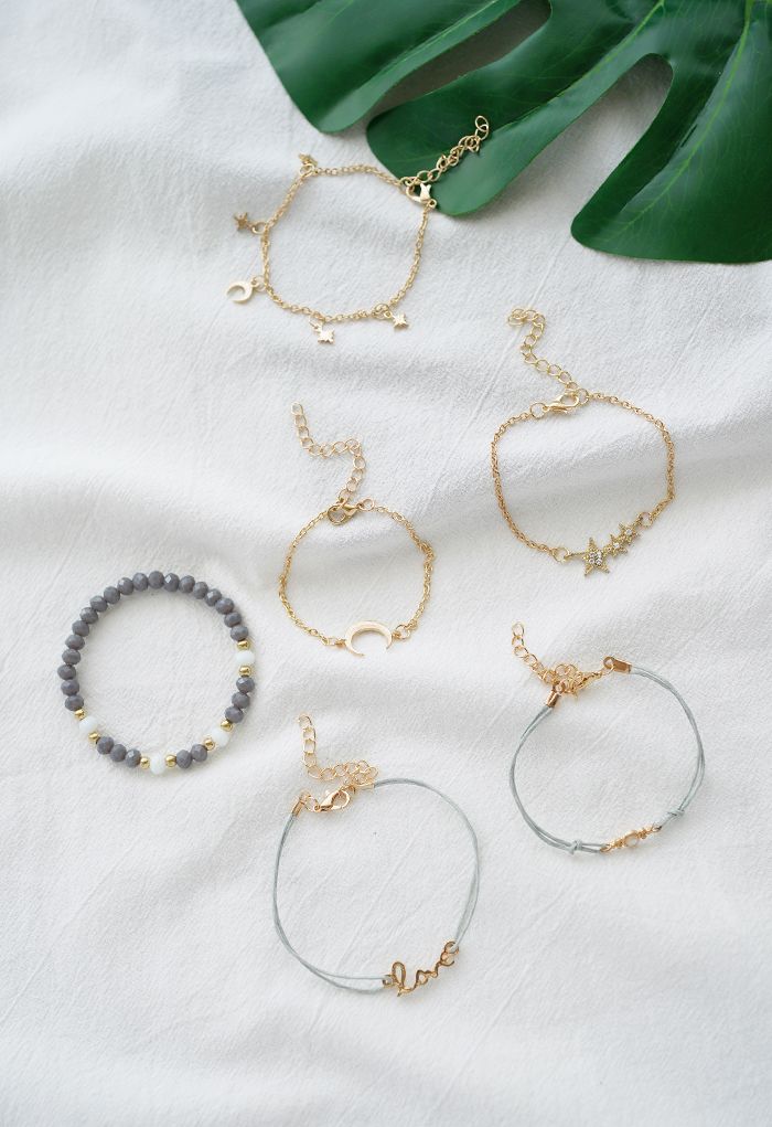 6 paquets de bracelets de brins de perles en métal