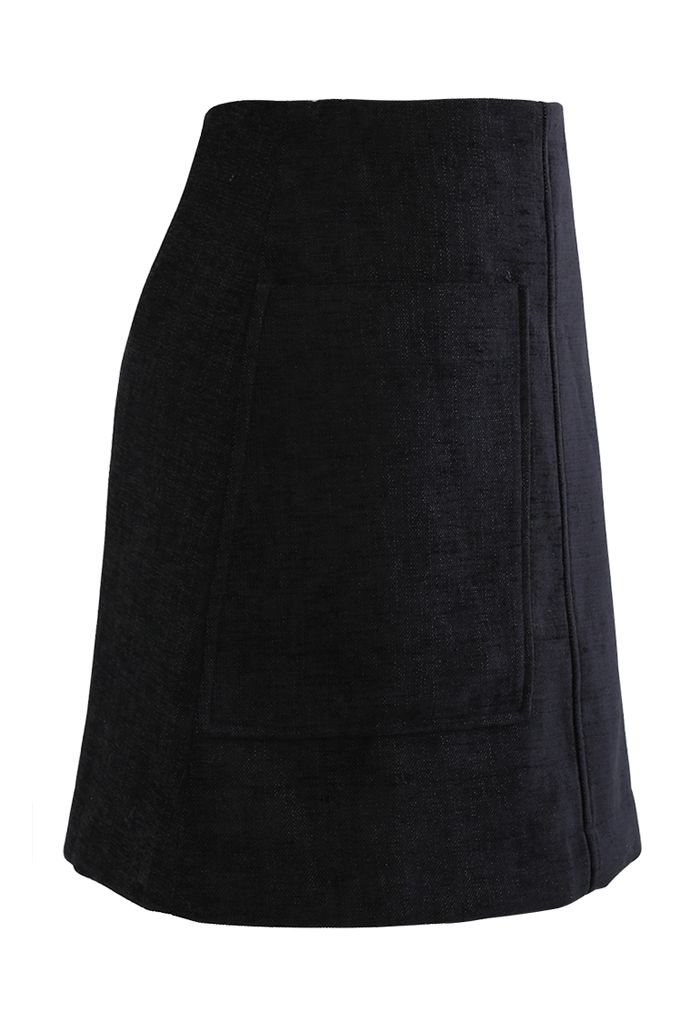 Mini-jupe en tweed scintillant avec poche plaquée en noir