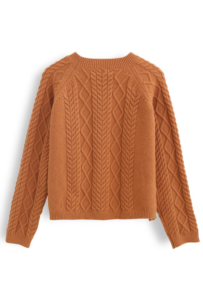 Pull en tricot court à texture tressée en orange