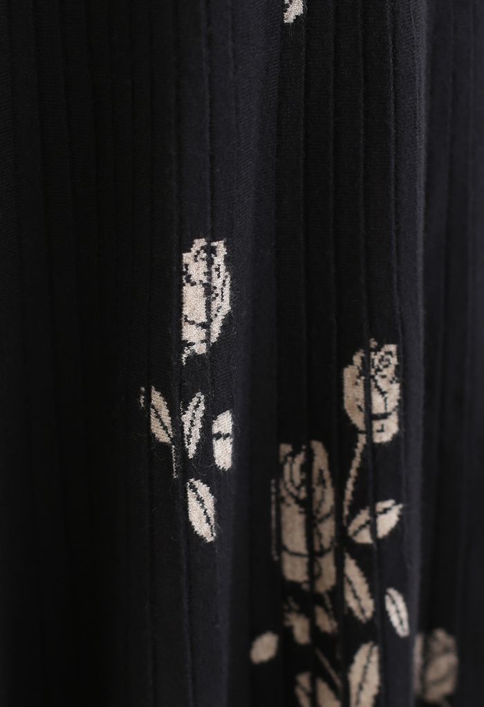Jupe mi-longue en maille plissée Rosebud en noir
