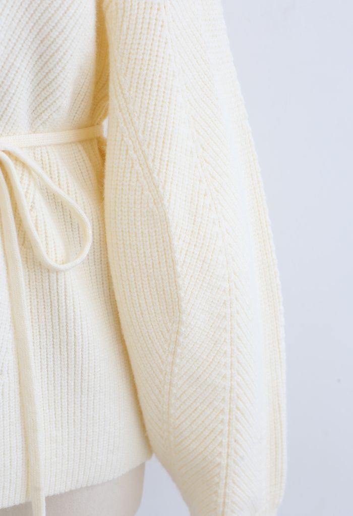 Pull en tricot côtelé confortable avec ficelle en crème