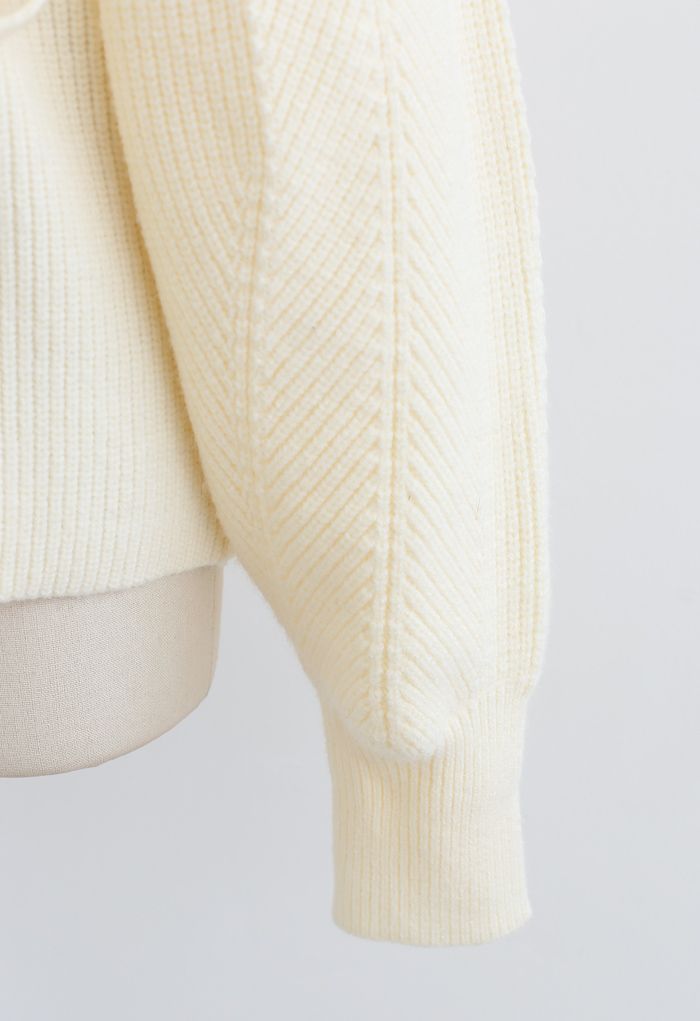 Pull en tricot côtelé confortable avec ficelle en crème