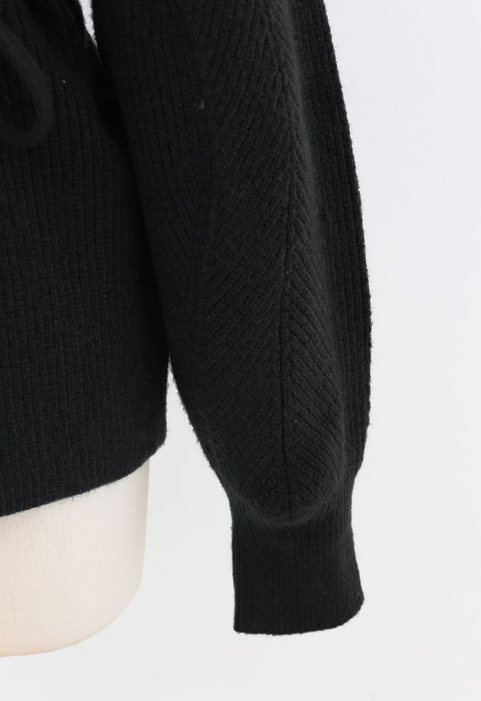 Pull en tricot côtelé confortable avec ficelle en noir