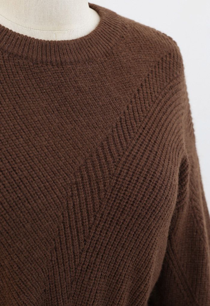 Pull en tricot côtelé confortable avec ficelle en marron