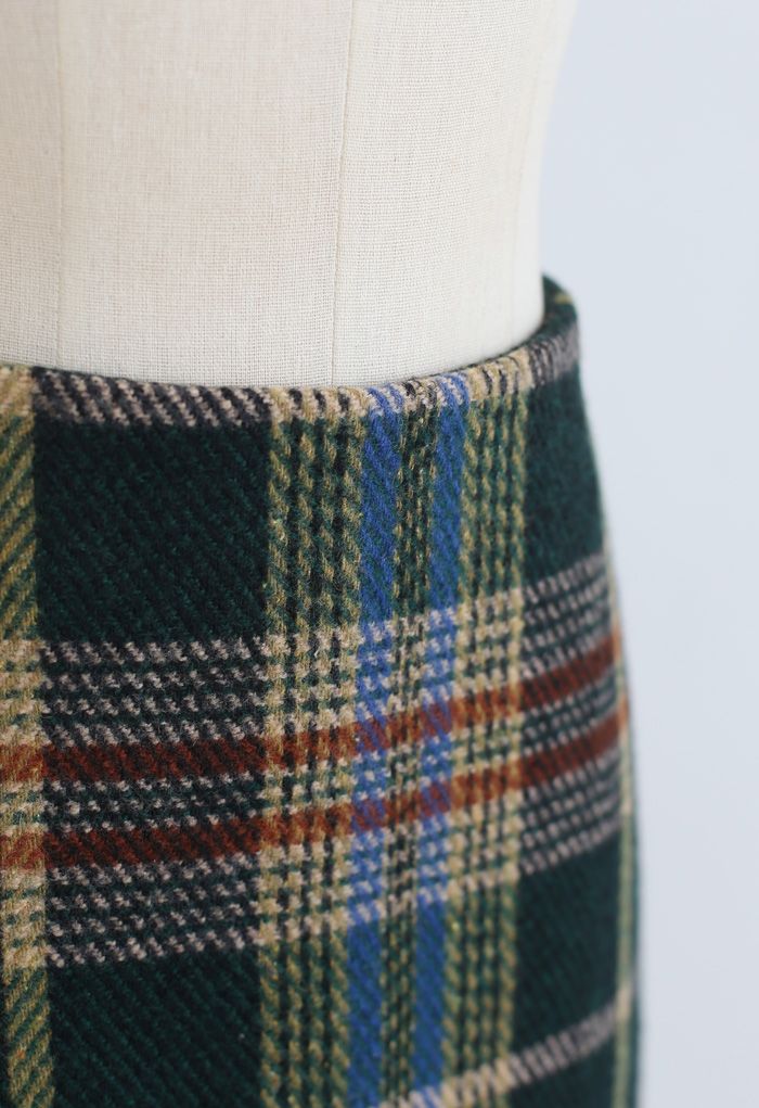 Mini-jupe classique en laine mélangée à carreaux en vert