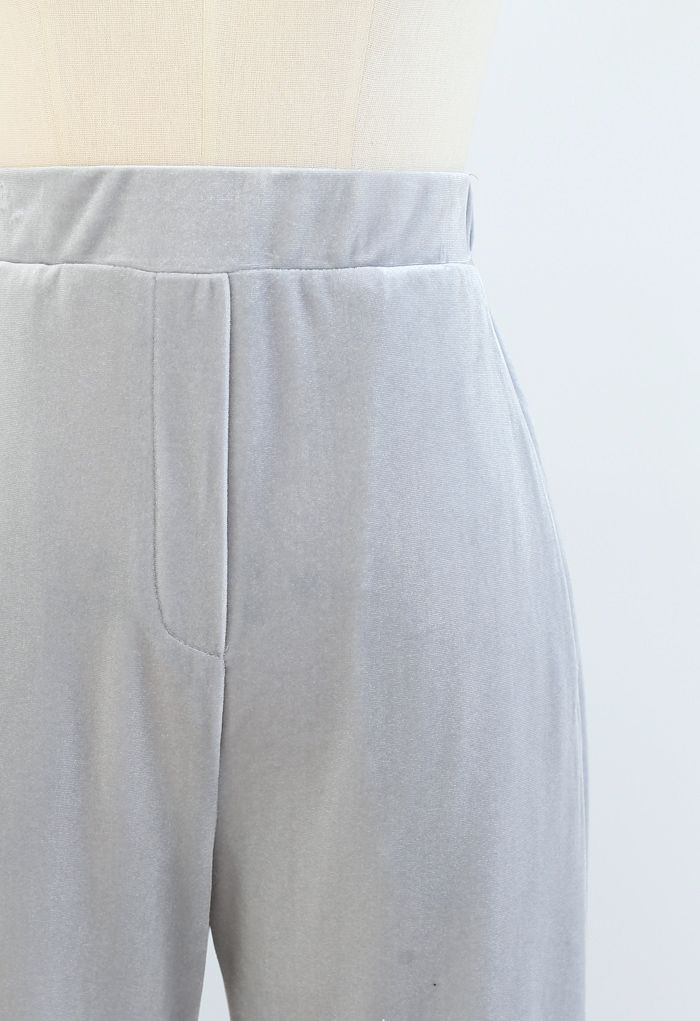 Pantalon Velours Taille Haute avec Poches Latérales Gris