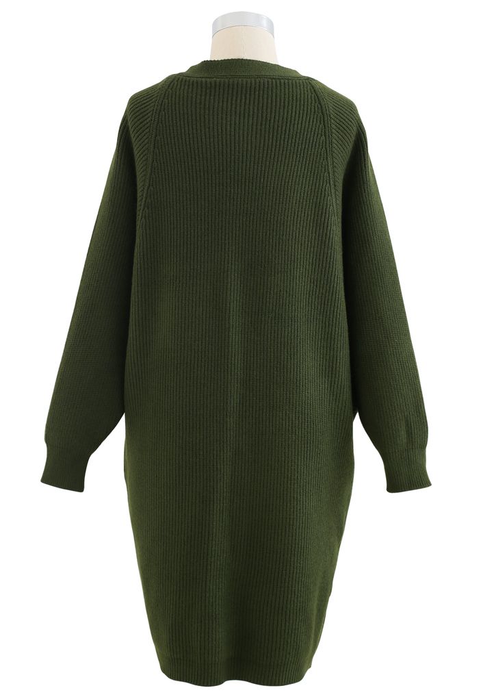 Cardigan long en tricot côtelé chauve-souris en vert