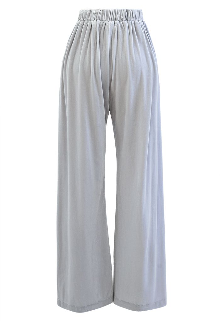 Pantalon Velours Taille Haute avec Poches Latérales Gris