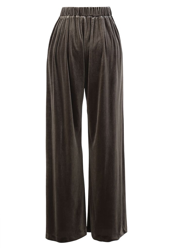 Pantalon en Velours Taille Haute avec Poches Latérales en Marron