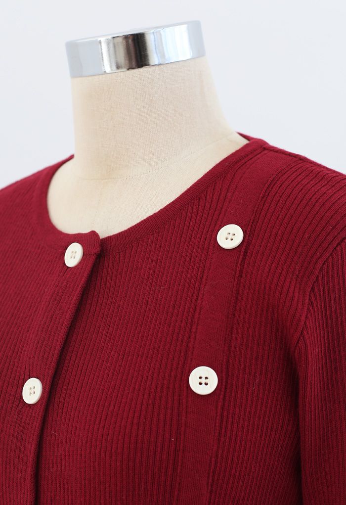 Haut en tricot côtelé à double boutonnage en rouge