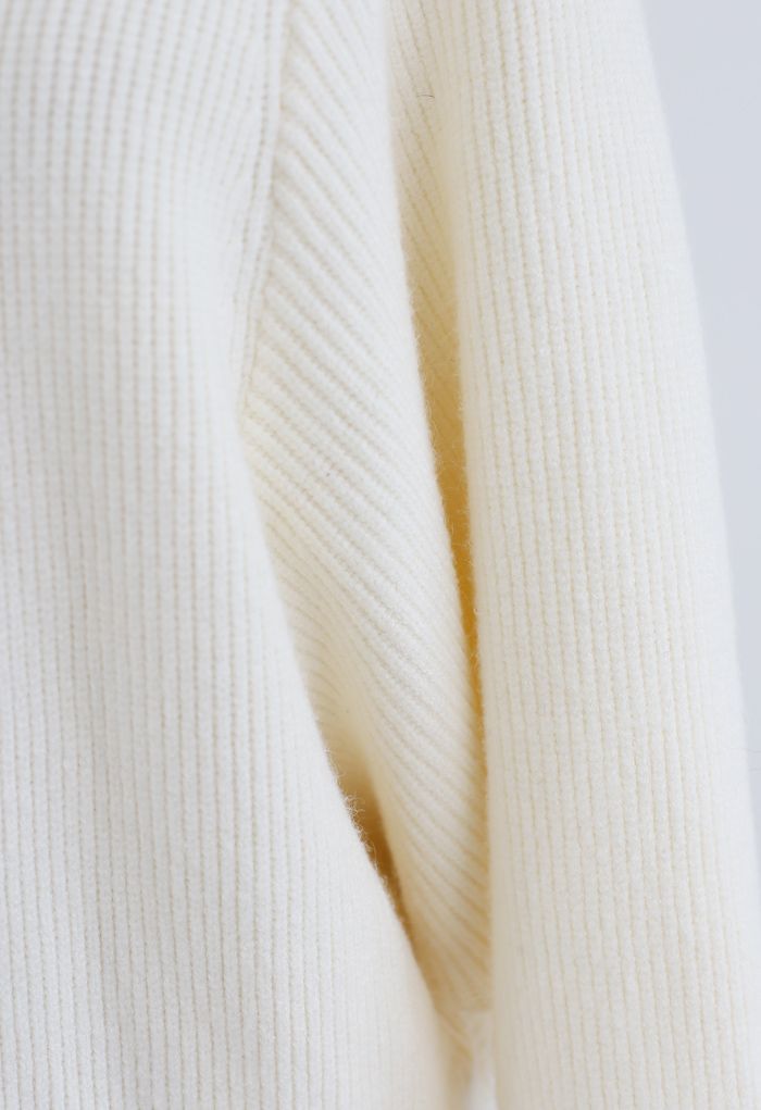 Cardigan long en tricot côtelé chauve-souris en crème