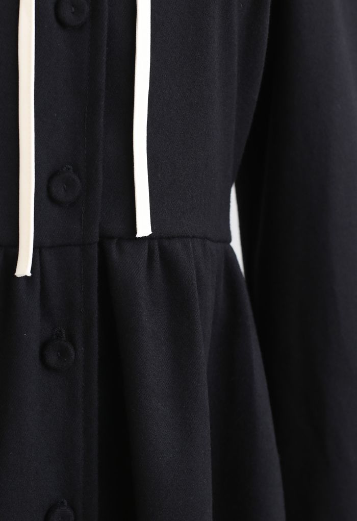 Robe Manteau Boutonnée à Col Amovible en Noir