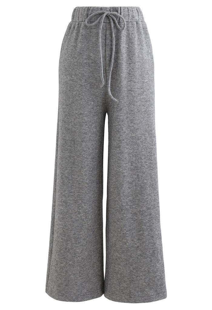 Pantalon en tricot doux au toucher avec cordon de serrage en gris