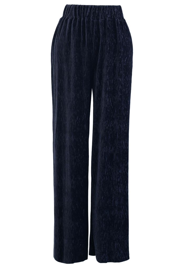 Pantalon large en velours gaufré bleu marine