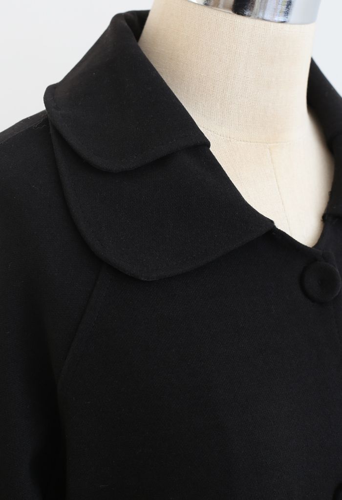 Robe Manteau Boutonnée à Ceinture et Col en Noir