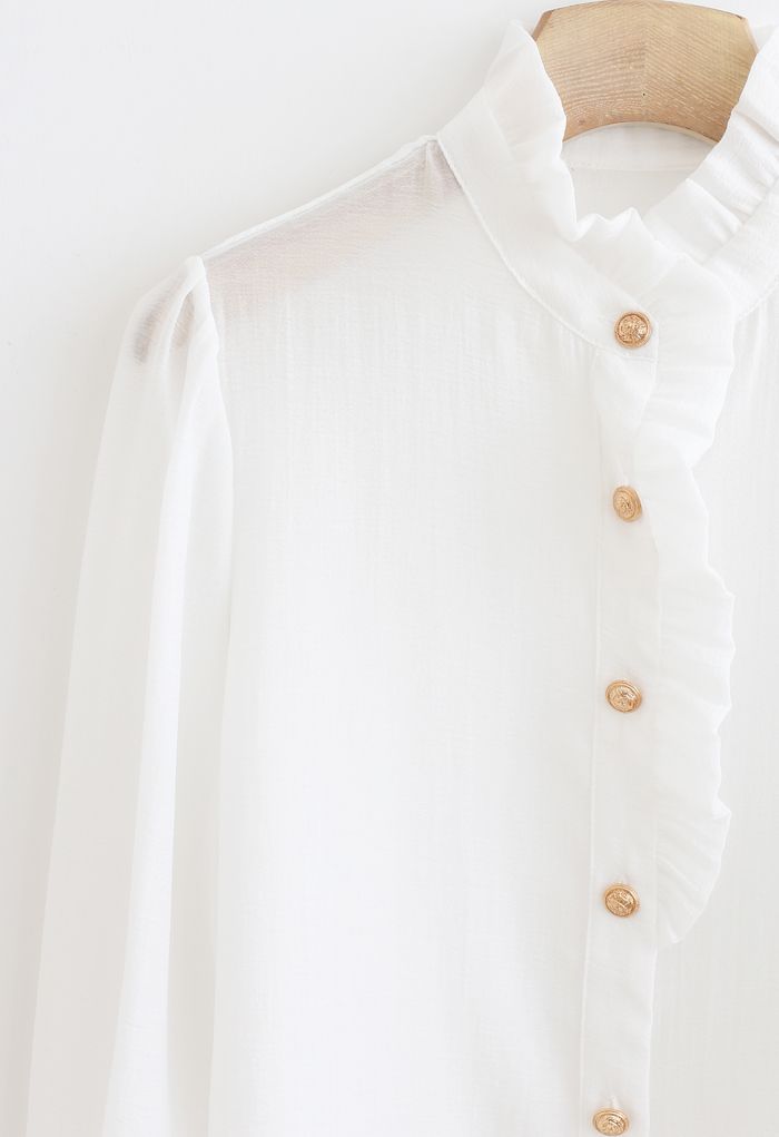 Chemise boutonnée à volants en blanc