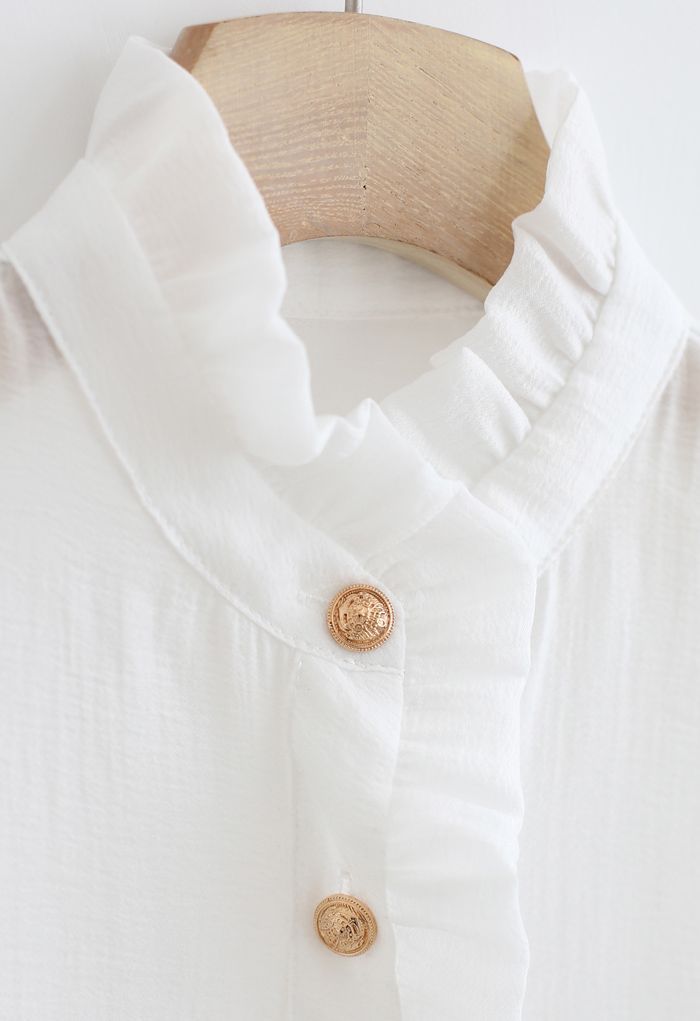 Chemise boutonnée à volants en blanc