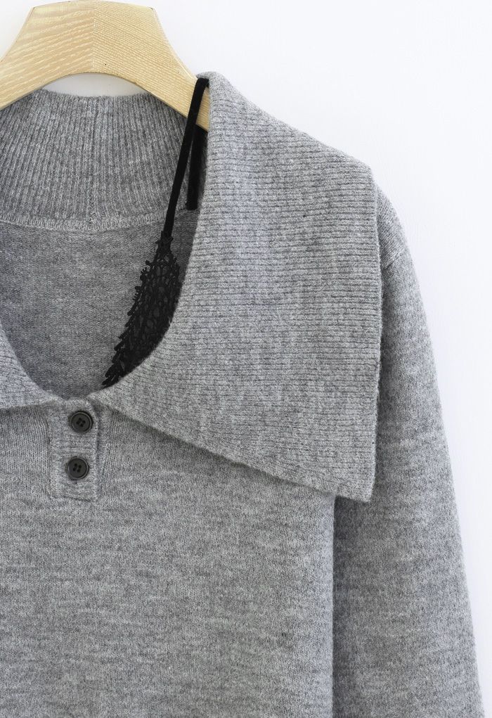 Pull en tricot à épaules dénudées et col en gris