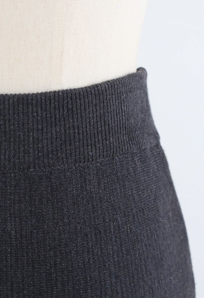Jupe mi-longue réversible en tricot de dentelle Floret en gris