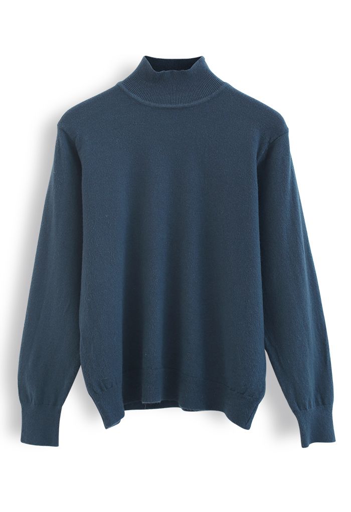 Haut basique en tricot à col montant en bleu sarcelle