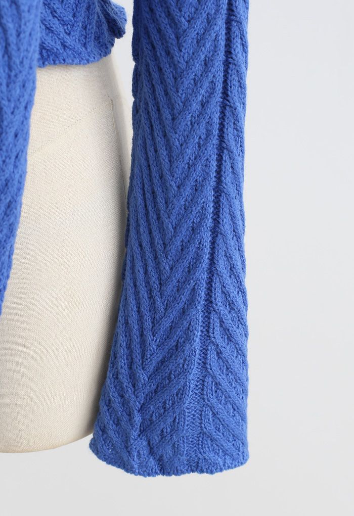 Pull en Tricot Court Plongeant Wrap Tie en Bleu
